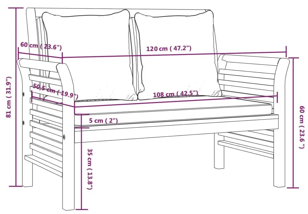 Set Divani Giardino 2 pz Cuscini Bianco Crema in Legno Massello