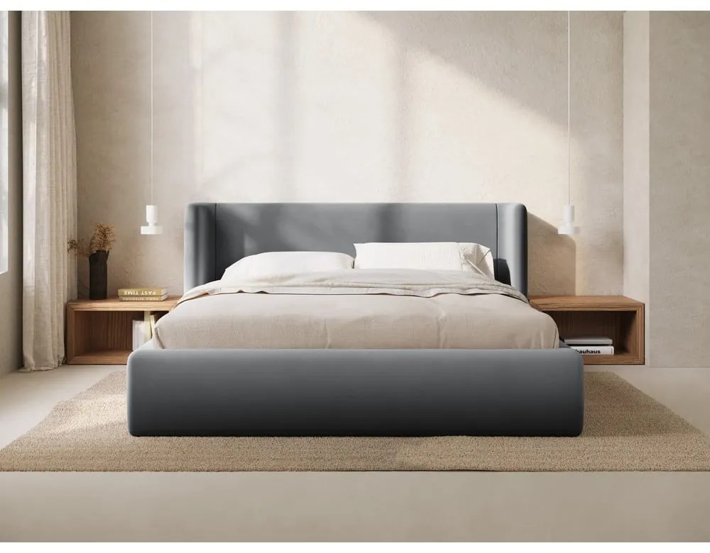 Letto matrimoniale imbottito grigio con contenitore con rete inclusa 200x200 cm Jason – Windsor & Co Sofas