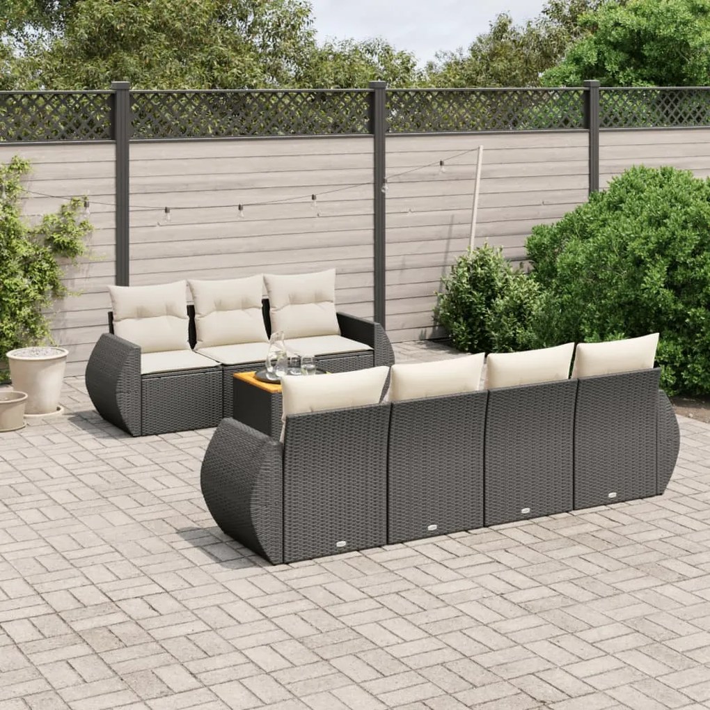 Set divani da giardino con cuscini 8 pz nero in polyrattan