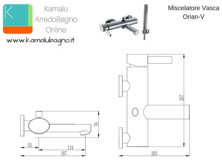 Kamalu - miscelatore vasca con flessibile e doccetta modello orian-v