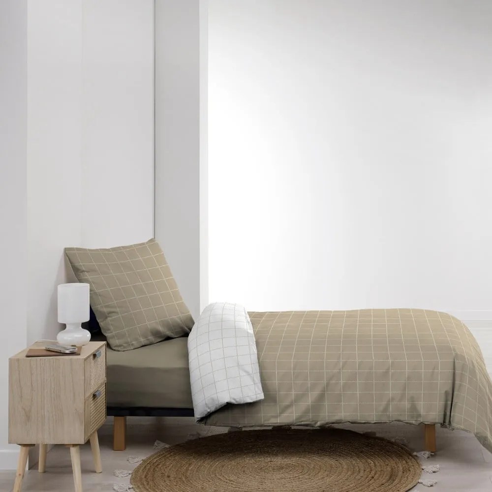 Set copripiumino e federa bianco/beige in cotone per letto singolo 140x200 cm Cadria – douceur d'intérieur