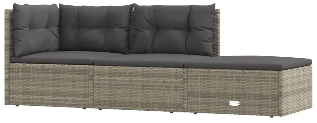 Set Divani da Giardino 3 pz con Cuscini in Polyrattan Grigio