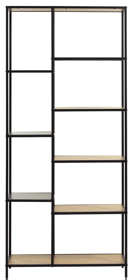 Libreria nera/di colore naturale effetto rovere 80x180x35 cm Altino – Unique Furniture
