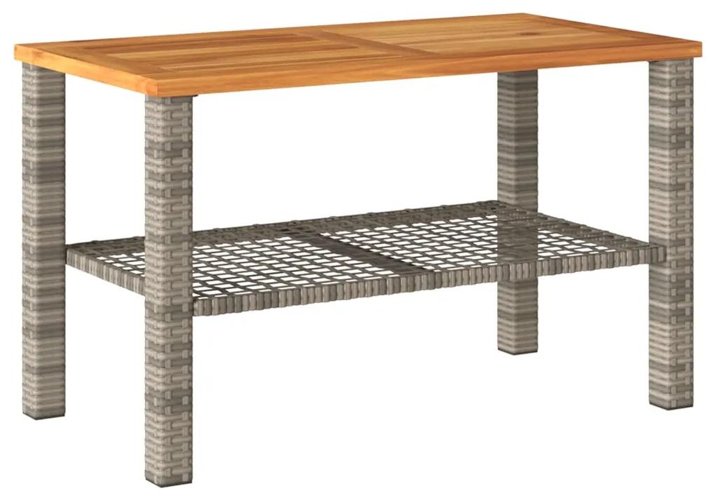 Tavolo da giardino grigio 70x38x42 cm polyrattan e legno acacia