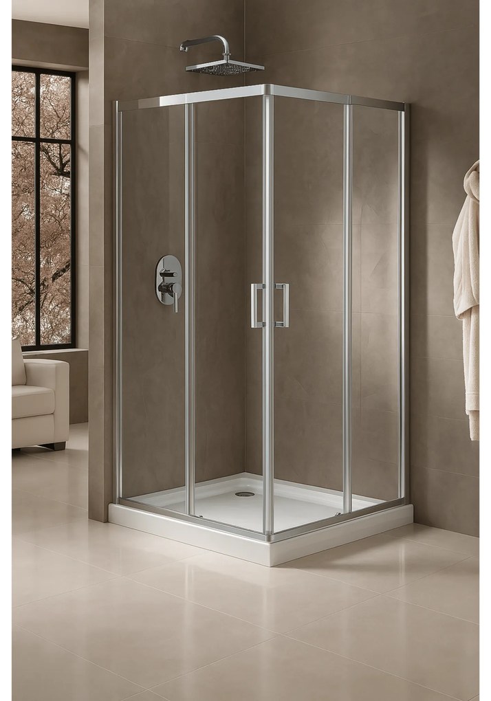 Box Doccia Angolare Scorrevole 80x120 Giava "Nice" Argento Lucido/Vetro Trasparente