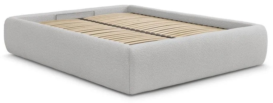 Letto matrimoniale imbottito grigio chiaro con contenitore/senza testiera con rete inclusa 160x200 cm Inera – Bobochic Paris