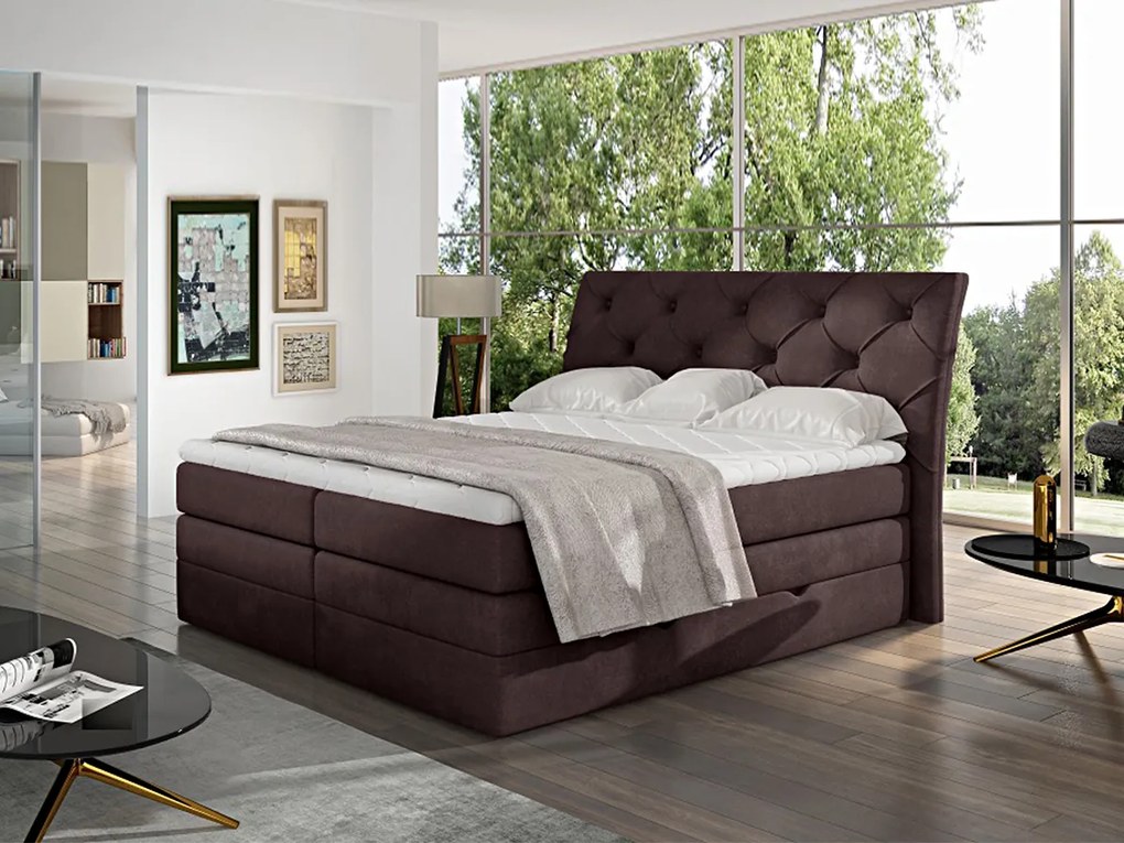 Letto matrimoniale boxspring Salisburgo - 160 x 200 cm , Tessuto marrone