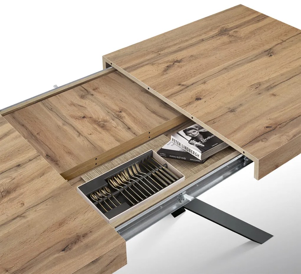 Tavolo FORTE DEI MARMI rovere rustico allungabile con base antracite 180×90 cm – 260×90 cm