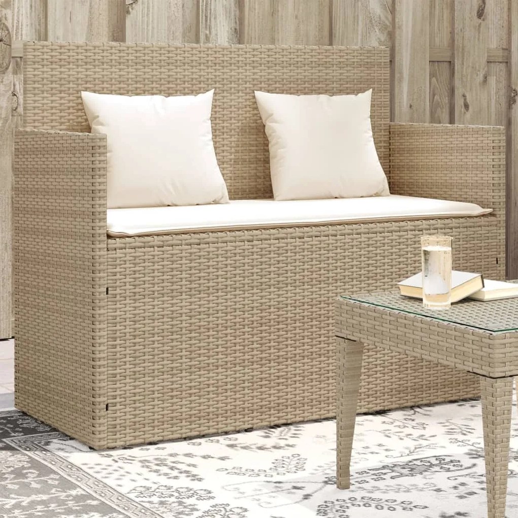 Panca da giardino con cuscini beige in polyrattan