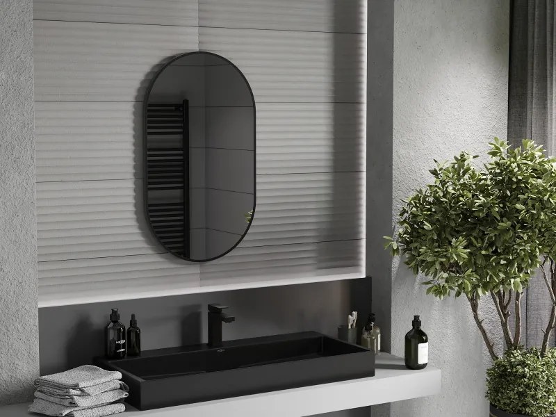 Mexen Loft specchio da bagno ovale 85 x 50 cm, cornice nera - 9851-085-050-000-70