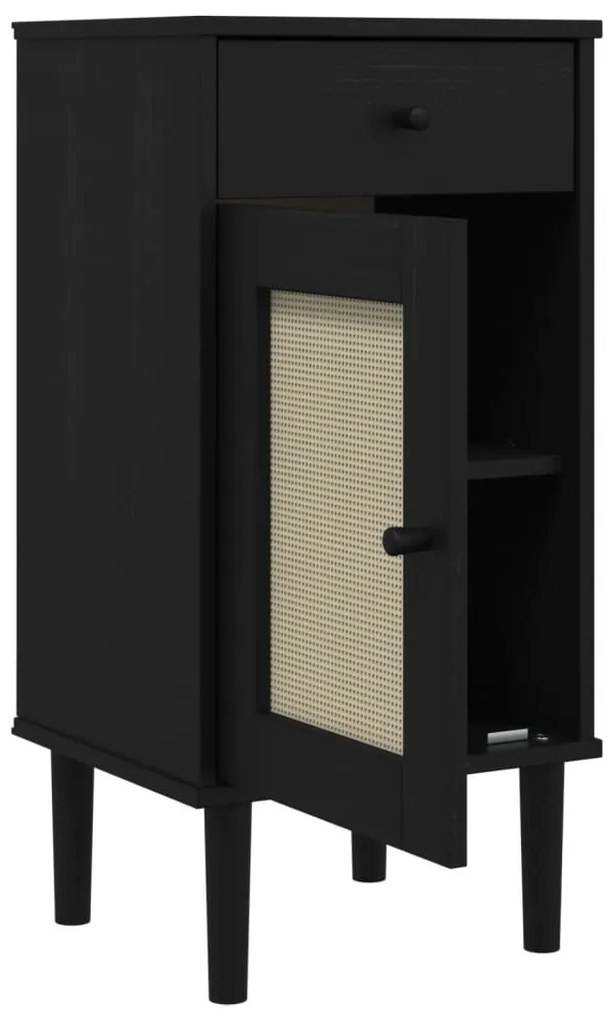 Credenza SENJA Aspetto Rattan Nero 40x35x80 cm Massello di Pino