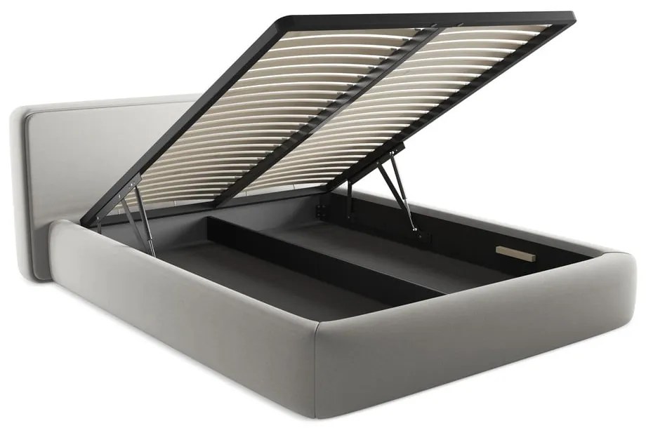 Letto matrimoniale imbottito grigio chiaro con vano contenitore con griglia 160x200 cm Kiana - Makamii