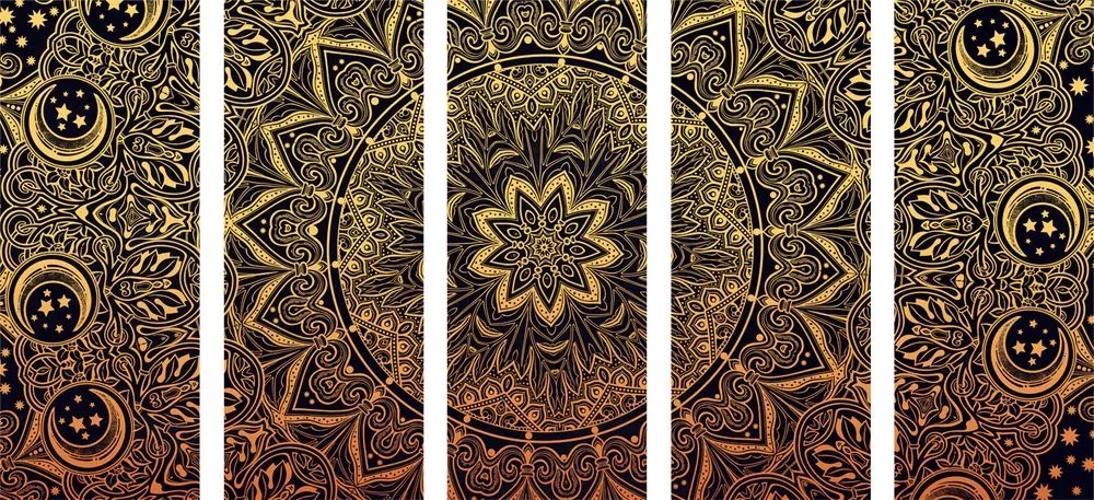 Quadri 5 pezzi – Mandala orientale dorato
