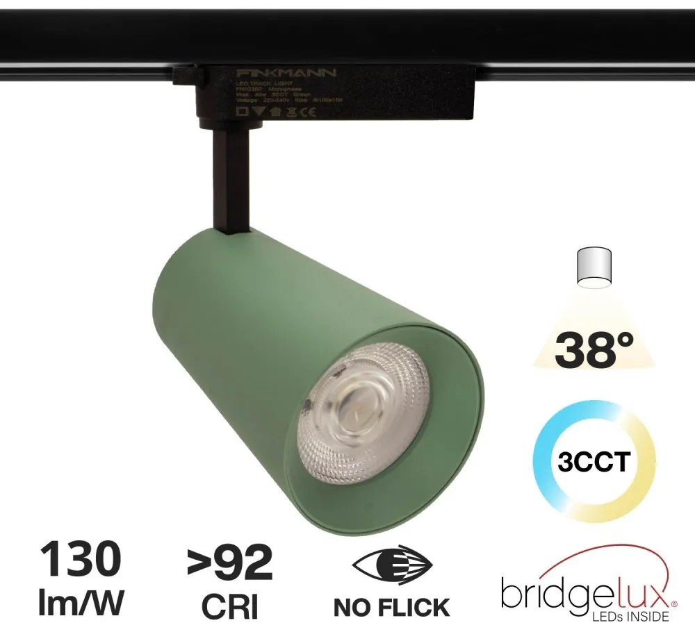 Faro LED 40W Monofase Verde CRI92 Bianco Variabile 38° - Bridgelux LED Colore Bianco Variabile CCT