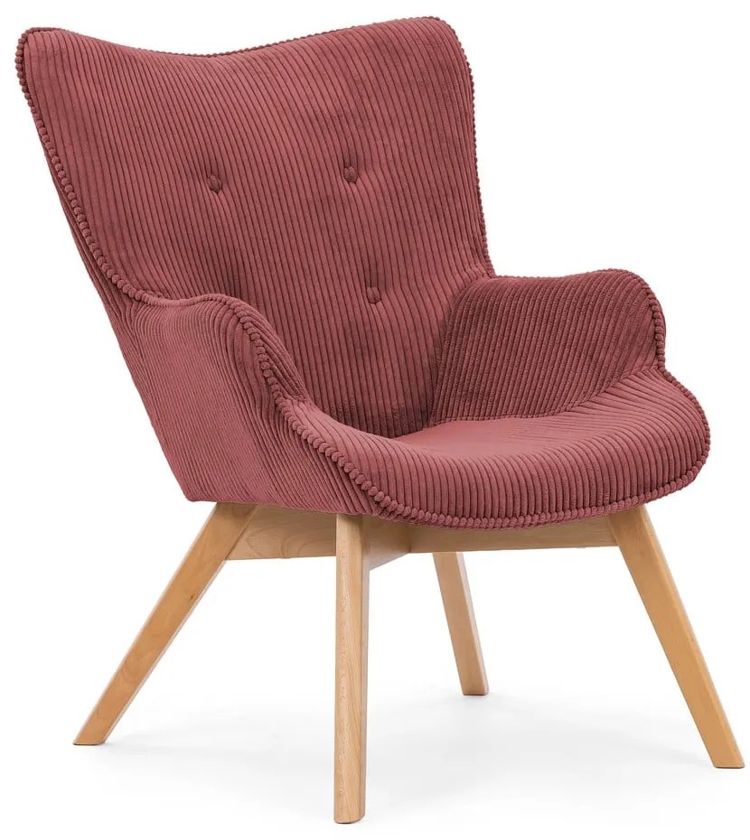 Poltrona rossa con rivestimento in velluto a coste Niko – Ropez