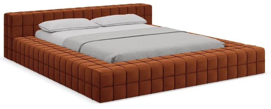 Letto matrimoniale imbottito color terracotta con griglia 160x200 cm Akela - Makamii