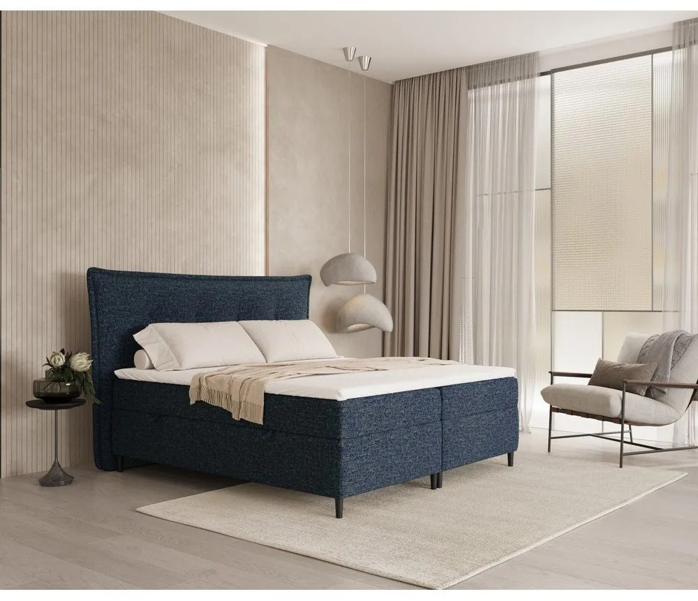 Letto boxspring blu scuro con contenitore 160x200 cm Sinai - Maison de Rêve