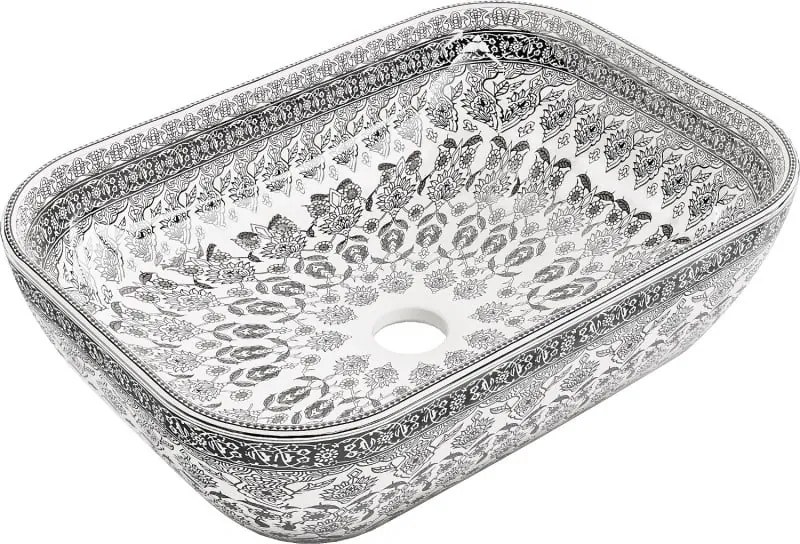 Mexen Rita lavabo da appoggio 45 x 32 cm, bianco/motivo nero - 21084586