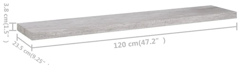 Scaffali a Parete 2 pz Grigio Cemento 120x23,5x3,8 cm in MDF
