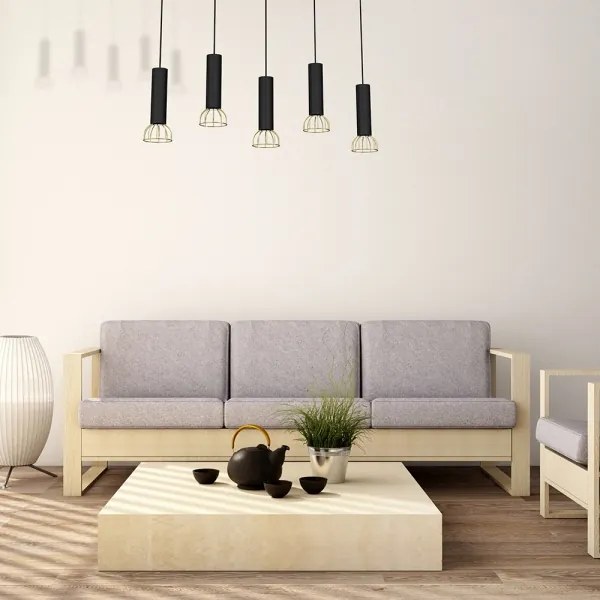 Lampadario su filo DANTE 5xGU10/25W/230V nero/oro