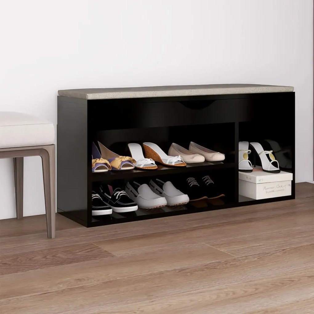 Panca Porta Scarpe Con Cuscino Nera 104x30x49cm Multistrato /