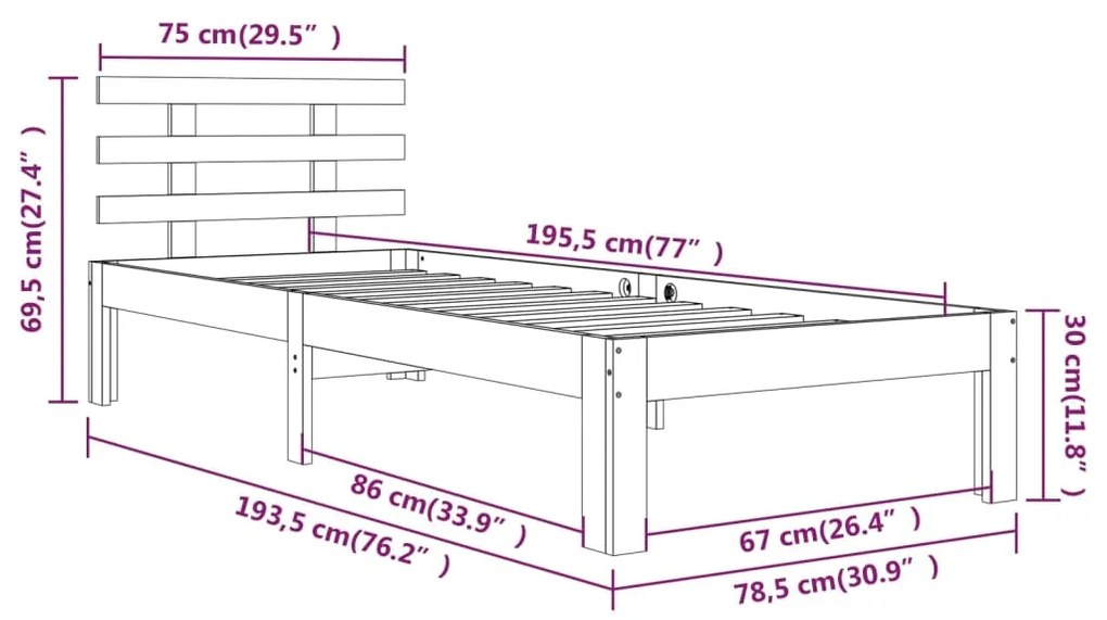 Giroletto Miele in Legno Massello 75x190 cm Small Single