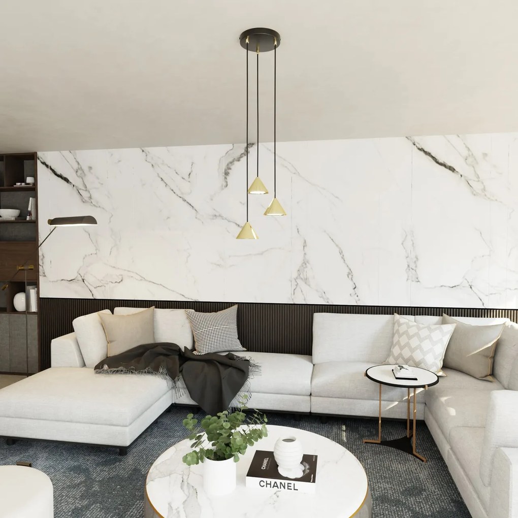 Lampadario a Sospensione in Acciaio ELIT 3 PREMIUM Nero e Oro 3xGX53