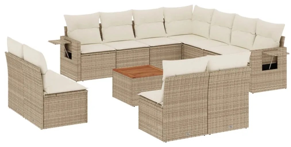 Set divani da giardino 12 pz con cuscini beige in polyrattan