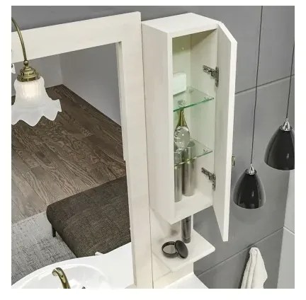 Mobile bagno a terra 105 cm bianco decape con specchio lampada e pensile Romantica