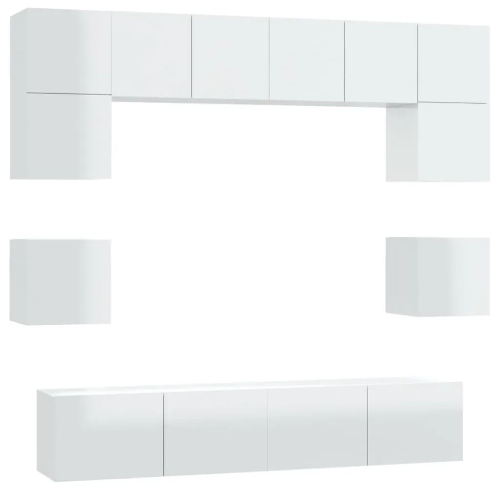 Set mobili porta tv 8pz bianco lucido in legno multistrato