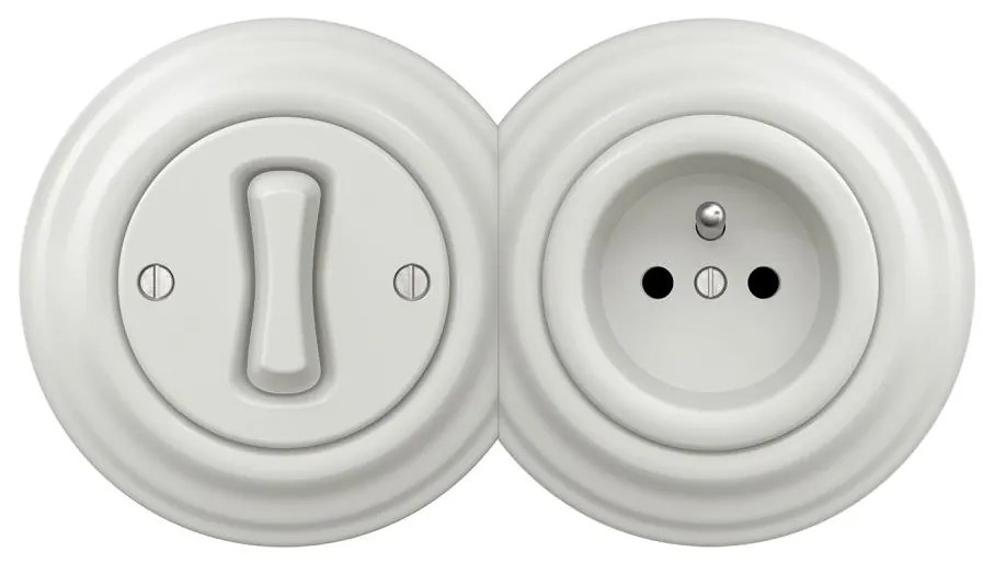 Kliklap - Interruttore unipolare retrò n. 1 e presa 230 V con cornice, bianco