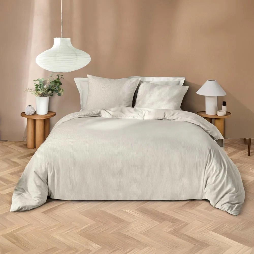 Set copripiumino e federa beige in microfibra per letto matrimoniale ed esteso 240x220 cm Azura – douceur d'intérieur