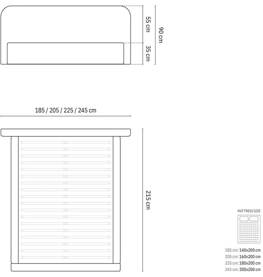 Letto matrimoniale imbottito nero con contenitore e rete inclusi 180x200 cm Elizabeth – Micadoni
