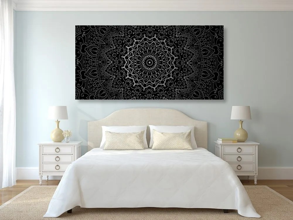 Quadro su tela – Mandala vintage in stile indiano in bianco e nero