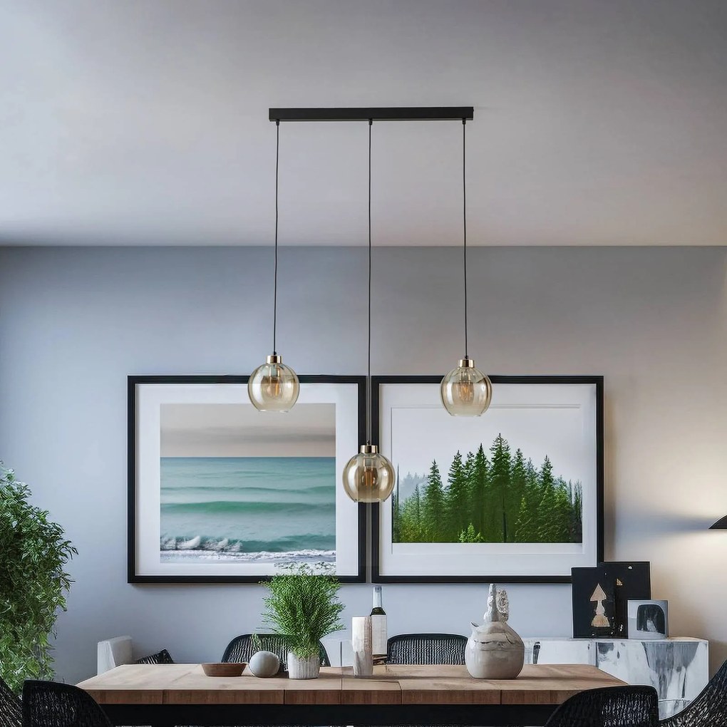 TK Lighting Lampada a sospensione Devi, ambra, 3 luci, trave