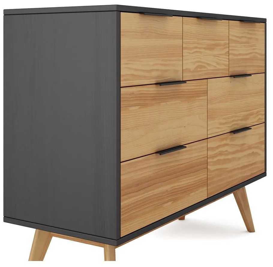 Cassettiera bassa in pino nero/naturale 120x83 cm Lavis - Marckeric