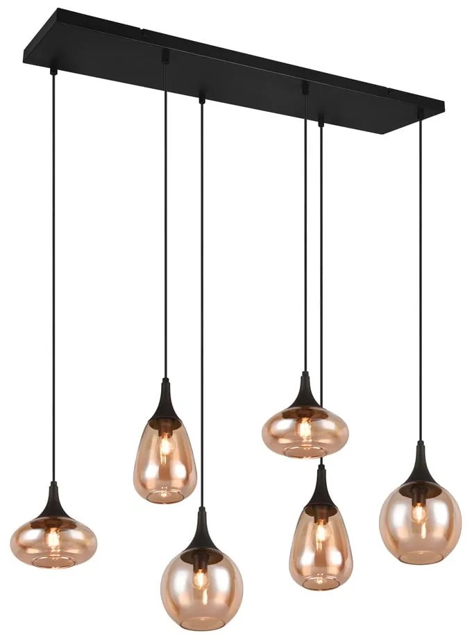 Lampada a sospensione nero-arancio con paralume in vetro Lumina - Trio