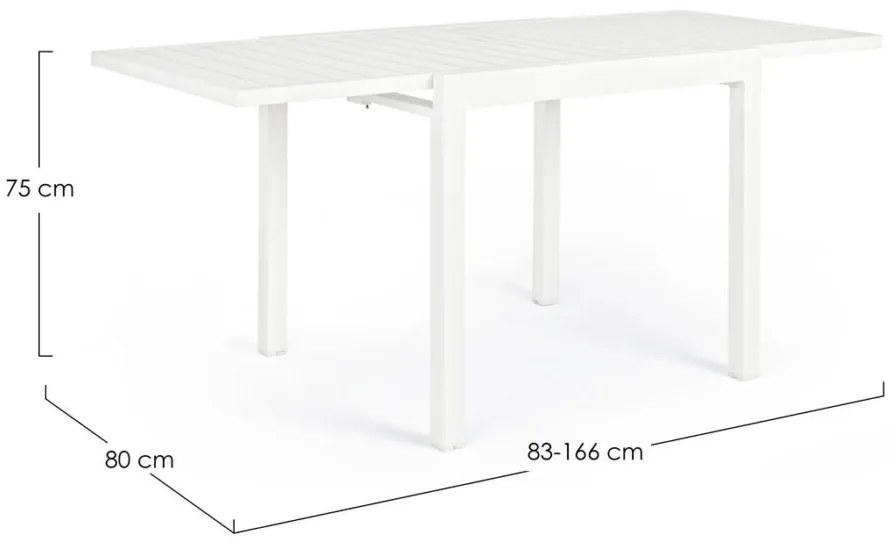 Tavolo allungabile PELAGIUS in alluminio bianco 83&#215;80 cm &#8211; 166&#215;80 cm