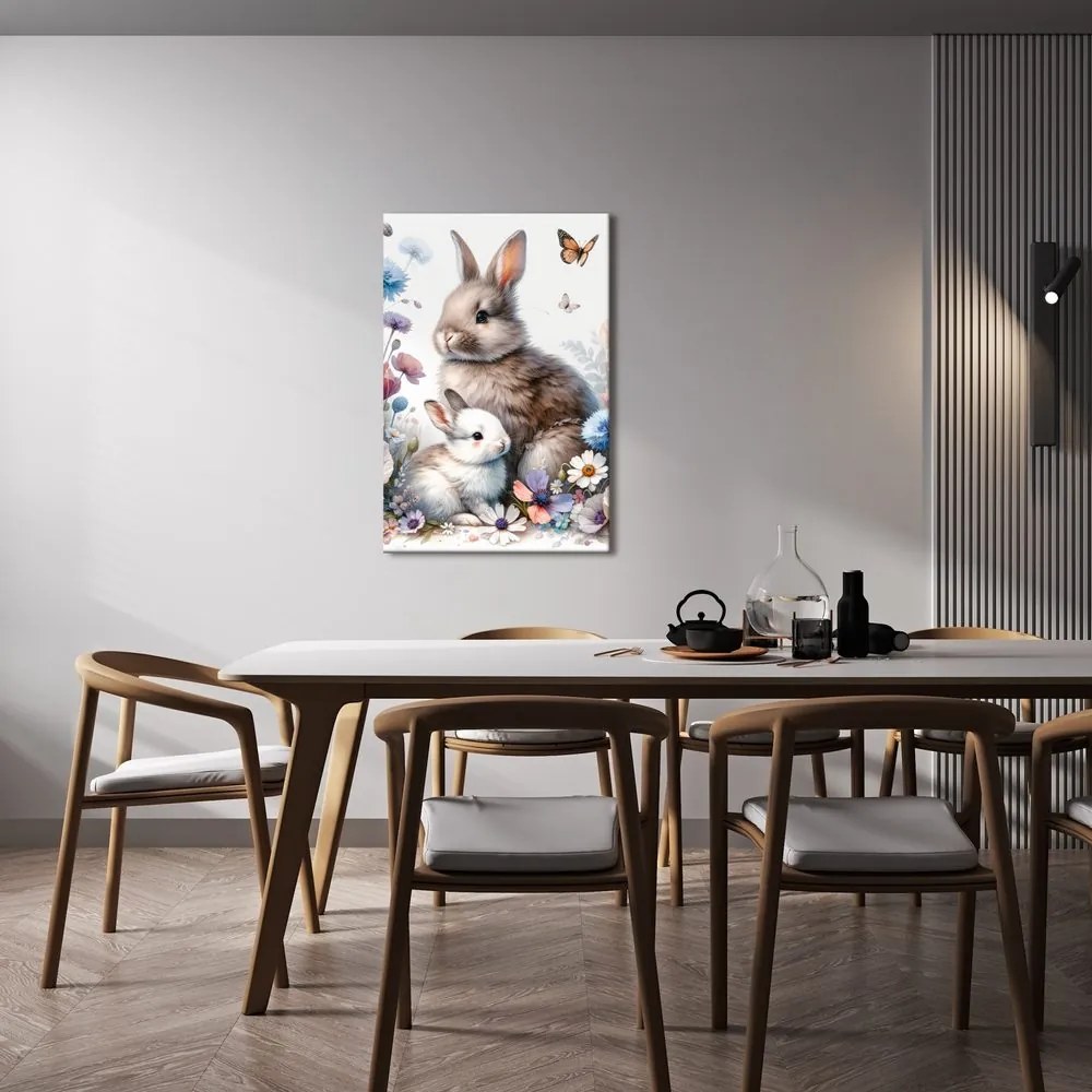 Quadro su tela – Dolci coniglietti tra i fiori