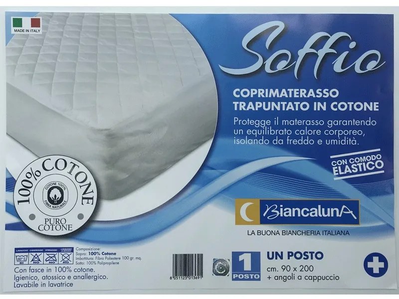 Coprimaterasso singolo Soffio Biancaluna in cotone  Colore Bianco, Dimensioni e Misure Singolo