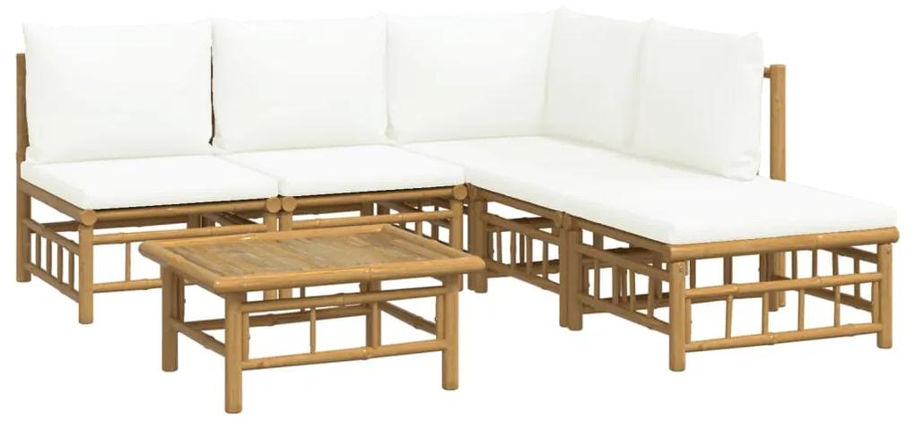 Set salotto da giardino 6pz con cuscini bianco crema in bambù