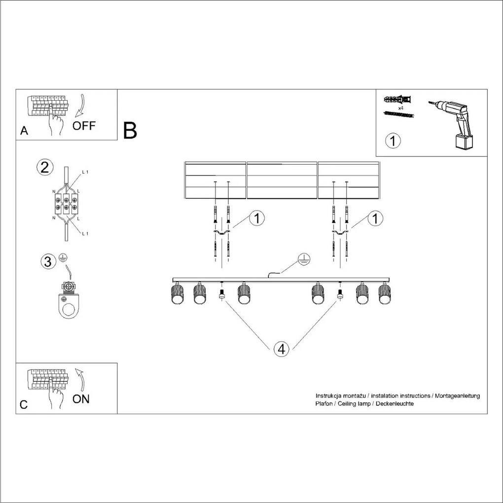 Applique da soffitto KARBON 6L in Alluminio 6xGU10
