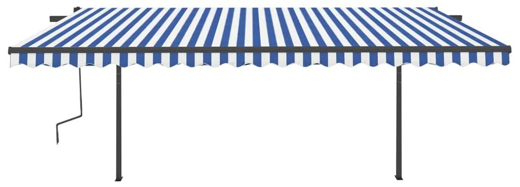 Tenda da Sole Retrattile Automatica con Pali 5x3,5 m Blu Bianca