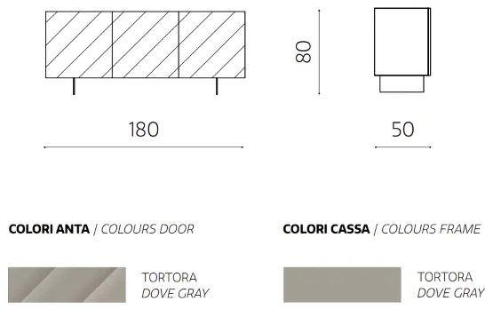 Madia in legno 180 cm 3 ante Tortora 2 piedini - KALLA