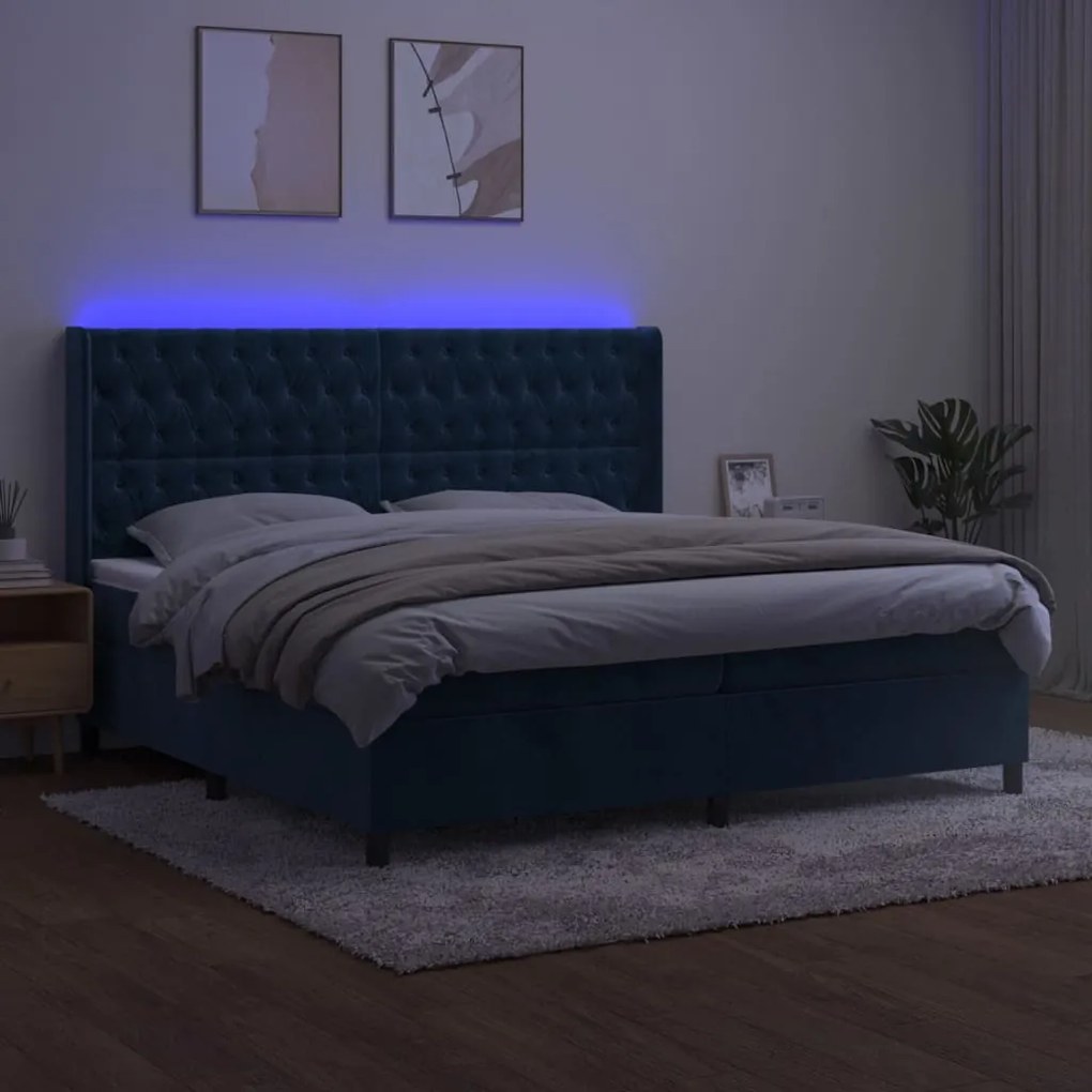 Letto a molle con materasso e led blu scuro 200x200 cm