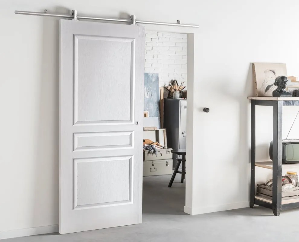 Porta scorrevole Chelsea in mdf bianco, L 93 x H 212 cm, con binario Ermes Reversibile