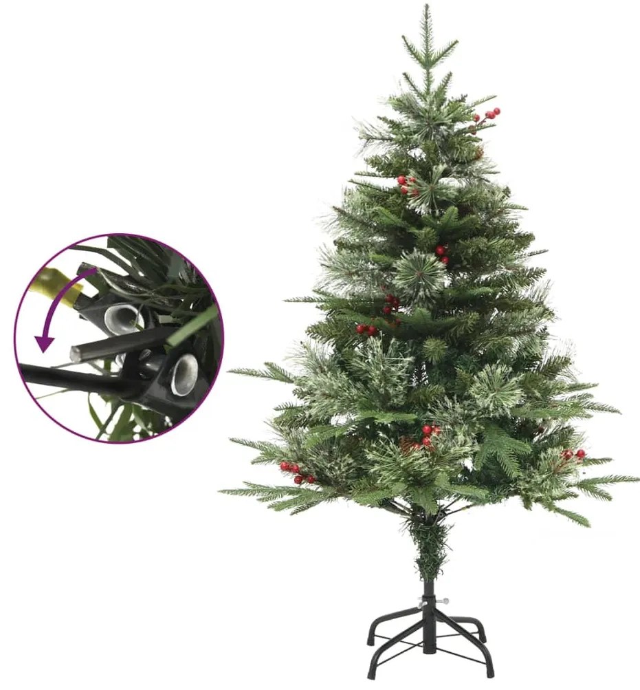 Albero di Natale Preilluminato con Pigne Verde 120 cm PVC e PE