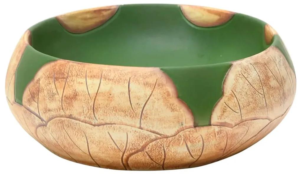 Lavabo da Appoggio Verde e Marrone Ovale 59x40x15 cm Ceramica