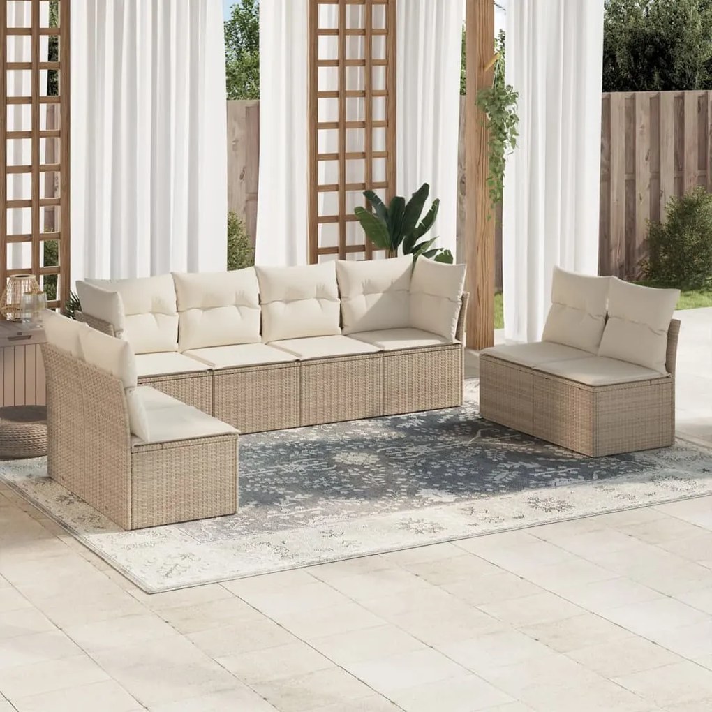 Set divano da giardino 8 pz con cuscini beige in polyrattan