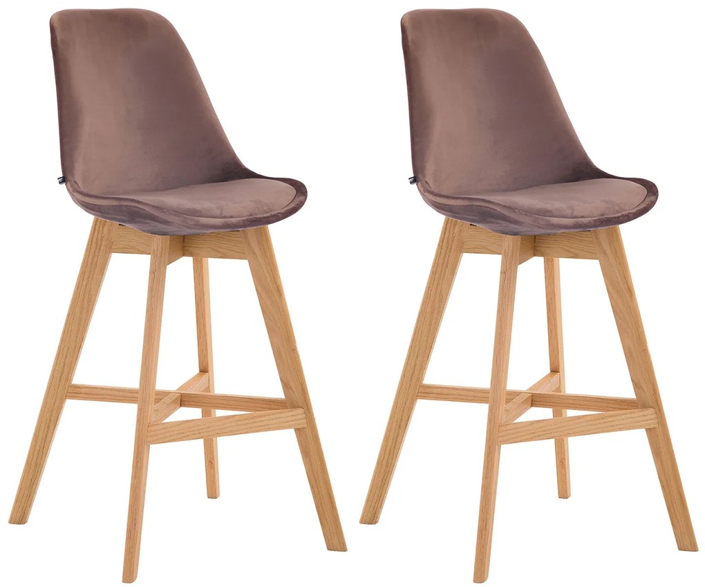 Set 2 Sgabelli Bar Cannes İn Velluto Con Struttura İn Rovere / Braun / Natura